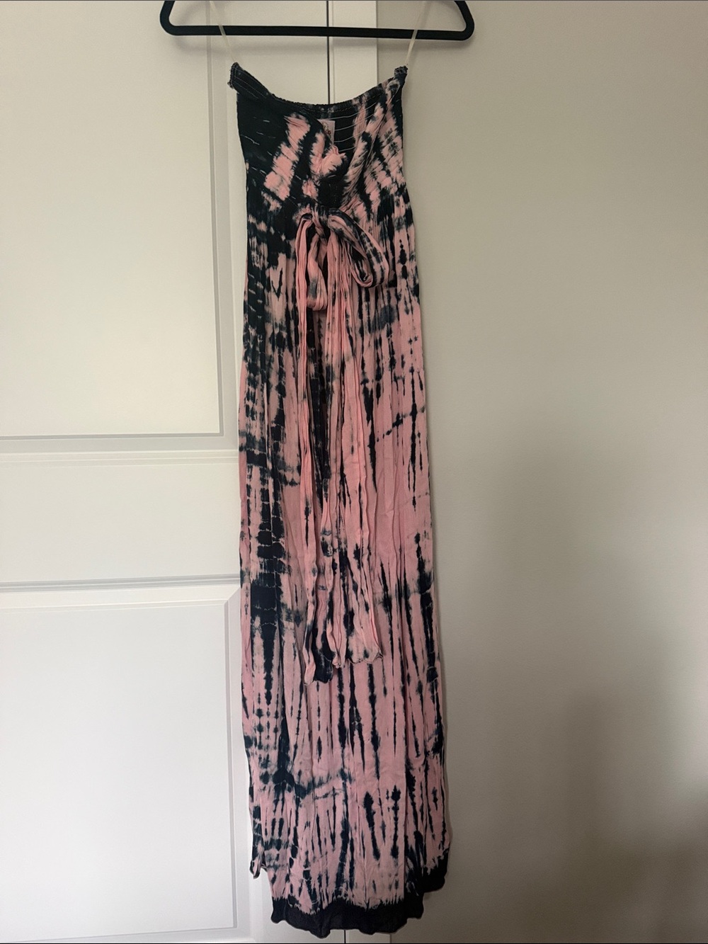 Women’s Pink and Black Tie-Dye Maxi Dress with Self-Tie Waist